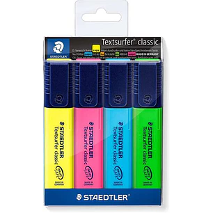 Staedtler Textsurfer Classic 364 Pack de 4 Marcadores Fluorescentes - Secado Rapido - Trazo 1 - 5mm Aprox - Colores Surtidos