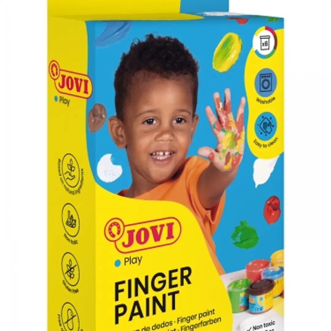 Jovi Finger Paint Estuche de 6 Botes Pintura de Dedos - Colores Mezclables - Textura Gelatinosa - Lavable - sin Gluten - No Toxico - Color Surtido 1