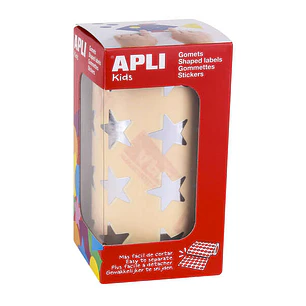 Apli Pack de1.416 Gomets con Forma de Estrella - Tamaño 19.5mm - Adhesivo Base Agua - Normas EN-71 y FSC - Color Plata