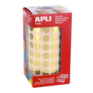Apli Gomets Redondos de Ø 10.5mm en Oro Metalizado - 59 Hojas Pretroqueladas - 5192 Gomets por Rollo - Ideal para Actividades Infantiles - Cumple con 