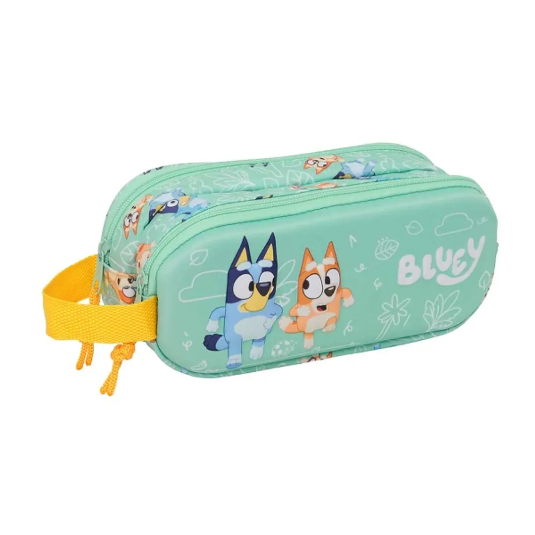 Safta Bluey Portatodo 3D - 2 Compartimentos con Cremallera - Asa Lateral - Capacidad 1L - 21x8x6cm - Color Menta 1