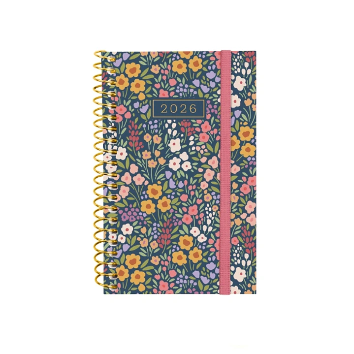 Finocam Design Collection Agenda de Espiral - Anual 2026 - Tapa Ligera - Formato E3 - 85x14x127mm - Semana Vista Horizontal - Tematica de Flores 1