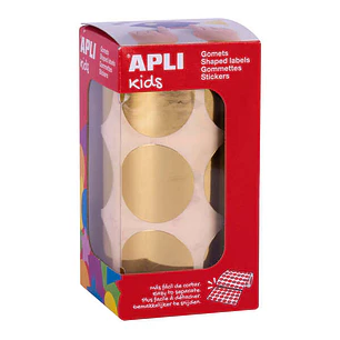 Apli Gomets Redondos Oro Metalizado - Ø33mm - 59 Hojas Pretroqueladas - 708 Gomets por Rollo - Cumplen Normas EN-71 y FSC - Adhesivo Base Agua - Libre