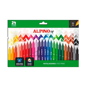Alpino Up Pack con 24 Rotuladores de Colores - Punta 1mm - Para Trazos Finos y Detallados - Tinta a Base de Agua - Colores Surtidos