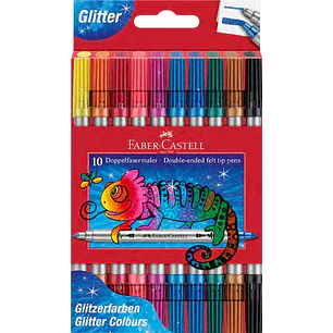 Faber-Castell Glitter Pack con 10 Rotuladores Doble Punta - Punta Gruesa y Fina - Tinta con Efecto de Purpurina - Tinta a Base de Agua - Colores Surti