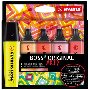 Stabilo Boss Original Arty Pack de 5 Marcadores Fluorescentes Colores Calidos - Trazo entre 2 y 5mm - Tinta con Base de Agua