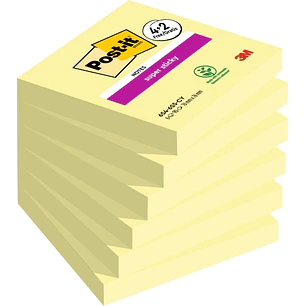 Post-It Super Sticky Pack de 6 Blocs de 90 Notas Adhesivas Reposicionables - 76x76mm - Promocion 4 Blocs + 2 Gratis - Color Amarillo Claro