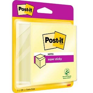 Post-It Super Sticky Cubo de 270 Notas Adhesivas Reposicionables - 76x76mm - 100% PEFC - Color Amarillo Claro