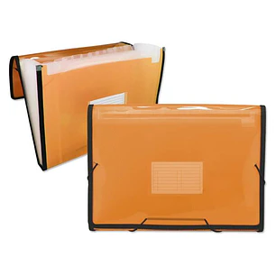 Ingraf Carpeta Frame Fuelle 13 Bolsillos Tamaño A4 - Polipropileno Translucido - Gomas y Solapas - Color Naranja