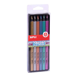 Apli Lapices Jumbo Metal Pack con 6 Lapices de Colores Jumbo - 5mm de Grosor - Forma Triangular para Mejor Sujecion y Cobertura - Colores Metalizados 