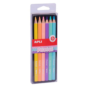 Apli Lapices Jumbo Pastel Pack con 6 Lapices de Colores Jumbo - 5mm de Grosor - Forma Triangular para Mejor Sujecion y Cobertura - Colores Pastel Surt