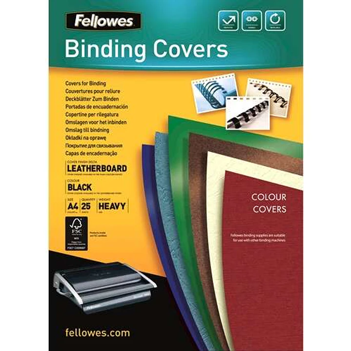 Fellowes Pack de 25 Portadas de Carton Simil Piel Delta Cuero A4 - 250 gr - Color Negro 1