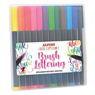 Alpino Color Experience Pack de 12 Rotuladores Brush Lettering - Punta Pincel de 4.55mm - Tinta Base Agua - Colores Vivos y Brillantes - Ideales para 