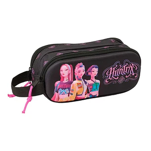 Safta K-Pop Demon Hunters Portatodo 3D - 2 Compartimentos con Cremallera - Asa Lateral - Capacidad 1L - 21x8x6cm - Color Negro