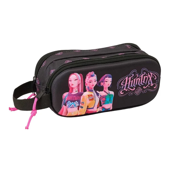Safta K-Pop Demon Hunters Portatodo 3D - 2 Compartimentos con Cremallera - Asa Lateral - Capacidad 1L - 21x8x6cm - Color Negro 1
