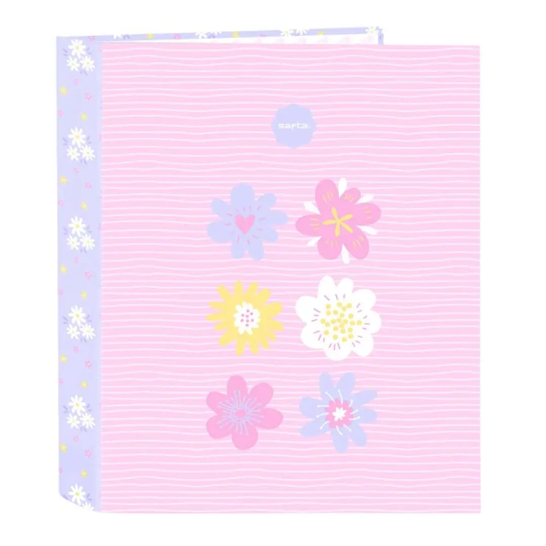 Safta Bouquet Carpeta con 4 Anillas 40mm - Tapas Duras Forradas - Formato Folio - 270x60x330mm - Color Rosa Pastel 1