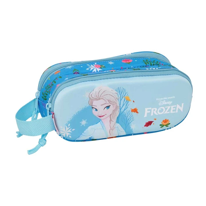 Safta Frozen 3D Portatodo 3D - 2 Compartimentos con Cremallera - Asa Lateral - Capacidad 1L - 21x8x6cm - Color Azul Claro 1
