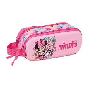 Safta Minnie Mouse Portatodo 3D - 2 Compartimentos con Cremallera - Asa Lateral - Capacidad 1L - 21x8x6cm - Color Rosa