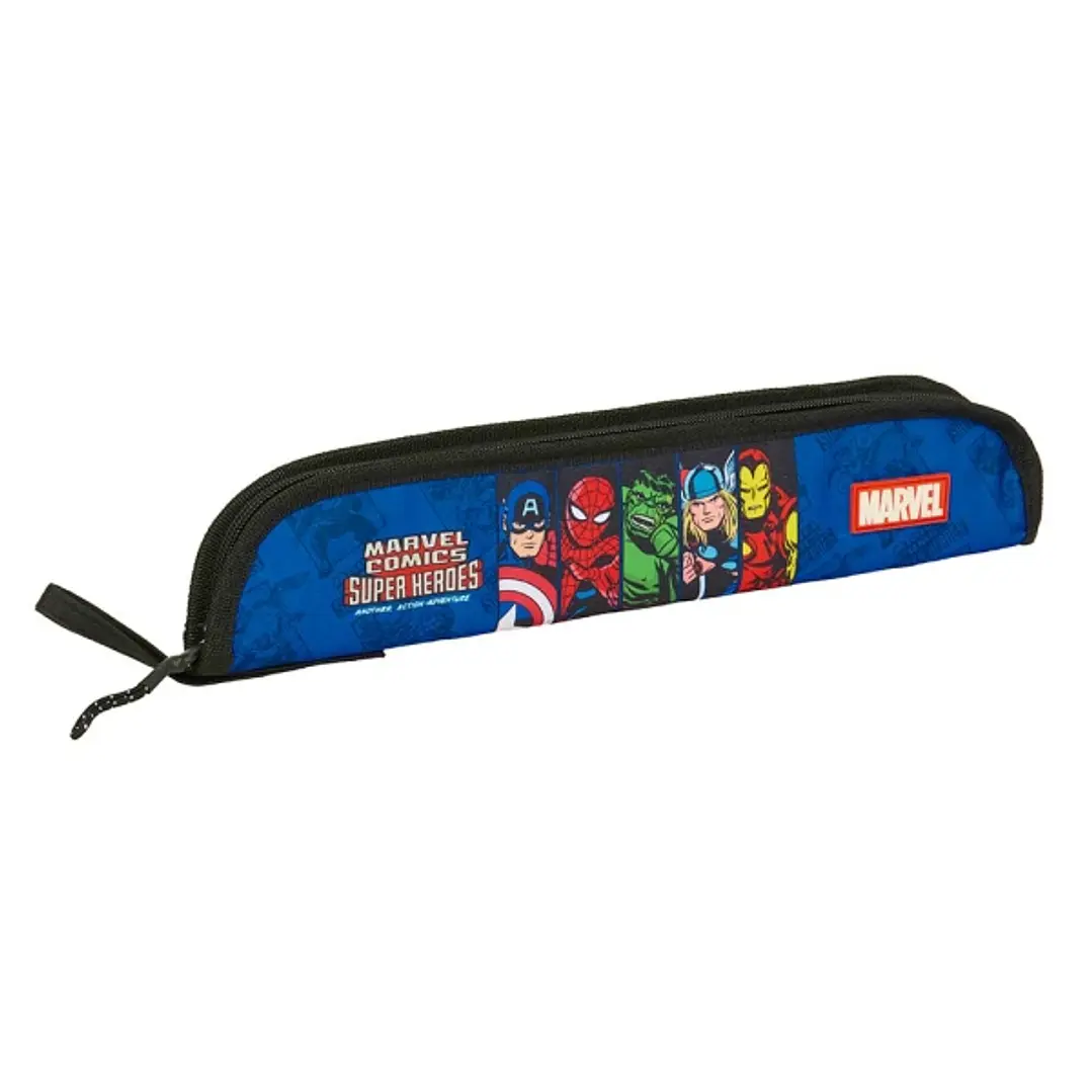 Safta Avengers Portaflautas - Interior Acolchado - Alojamiento para Varilla - Asa Lateral - Borde Reforzado - 0.6L - 370x20x80mm - Color Azul Oscuro 1