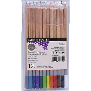 Daler Rowney Simply Pack de 12 Lapices de Colores Redondos - Facil de Afilar - Para Estudiantes y Uso Domestico - Colores Surtidos
