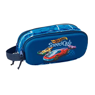 Safta Hot Wheels Portatodo 3D - 2 Compartimentos con Cremallera - Asa Lateral - Capacidad 1L - 21x8x6cm - Color Azul Marino