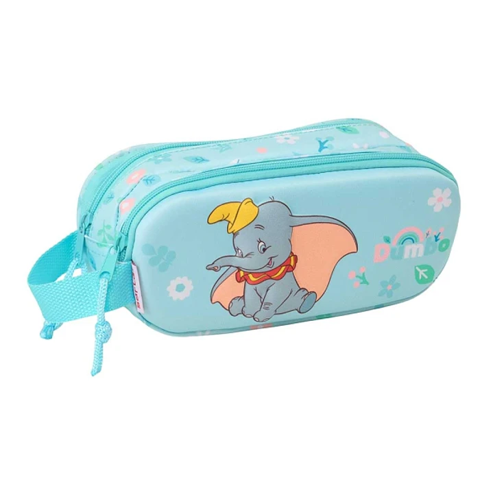 Safta Dumbo Portatodo 3D - 2 Compartimentos con Cremallera - Asa Lateral - Capacidad 1L - 21x8x6cm - Color Azul Pastel 1