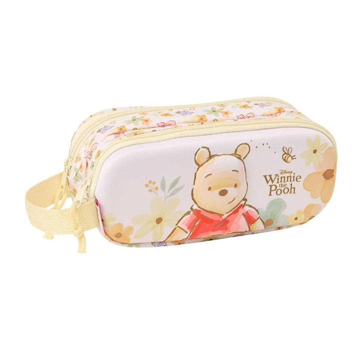 Safta Winnie the Pooh Portatodo 3D - 2 Compartimentos con Cremallera - Asa Lateral - Capacidad 1L - 21x8x6cm - Color Amarillo Pastel 1