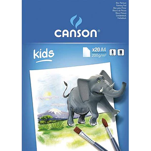 Canson Kids Pintura Bloc Encolado de 20 Hojas A4 - 21x29.7cm - 200g - Color Blanco