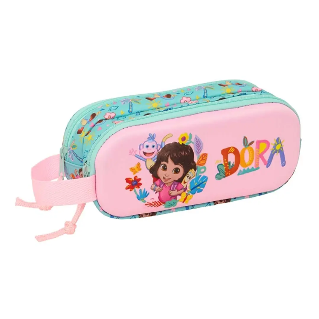 Safta Dora Portatodo 3D - 2 Compartimentos con Cremallera - Asa Lateral - Capacidad 1L - 21x8x6cm - Color Turquesa Claro 1