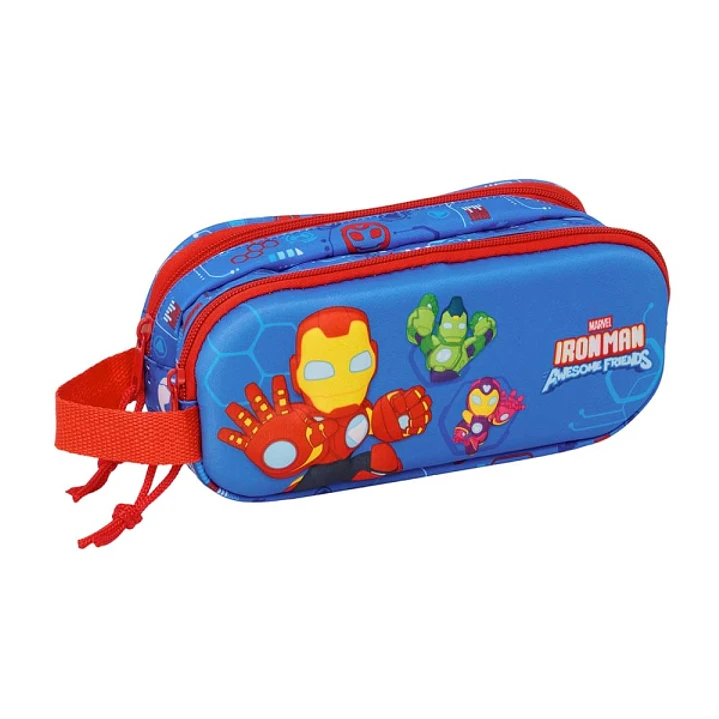 Safta Iron Man Portatodo 3D - 2 Compartimentos con Cremallera - Asa Lateral - Capacidad 1L - 21x8x6cm - Color Azul Oscuro 1