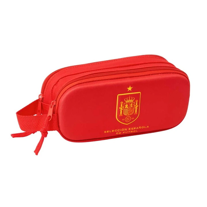 Safta Seleccion Espanola de Futbol Portatodo 3D - 2 Compartimentos con Cremallera - Asa Lateral - Capacidad 1L - 21x8x6cm - Color Rojo 1
