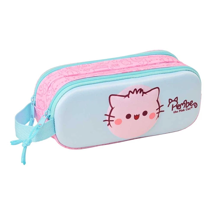 Safta Pembe Portatodo 3D - 2 Compartimentos con Cremallera - Asa Lateral - Capacidad 1L - 21x8x6cm - Color Rosa Pastel 1