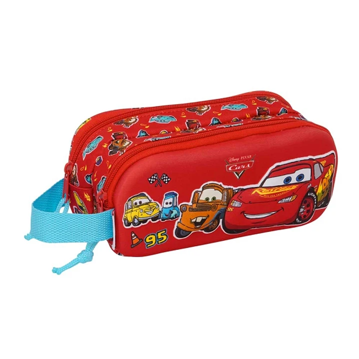 Safta Cars Portatodo 3D - 2 Compartimentos con Cremallera - Asa Lateral - Capacidad 1L - 21x8x6cm - Color Rojo 1