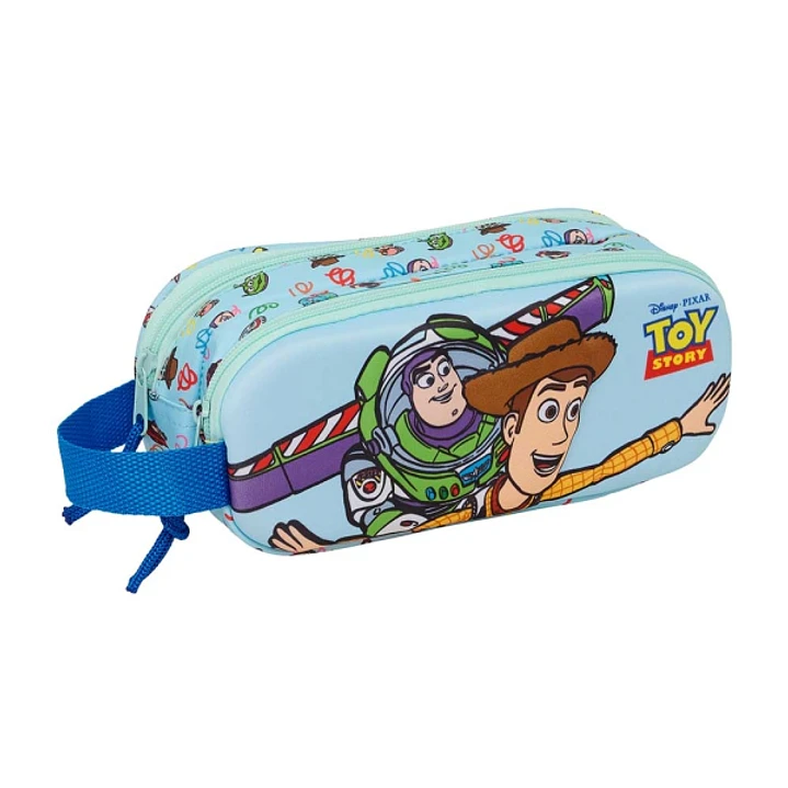 Safta Toy Story Portatodo 3D - 2 Compartimentos con Cremallera - Asa Lateral - Capacidad 1L - 21x8x6cm - Color Azul Pastel 1