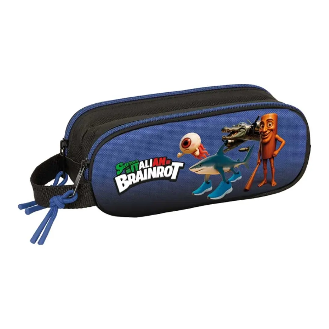 Safta Brainrot Portatodo 3D - 2 Compartimentos con Cremallera - Asa Lateral - Capacidad 1L - 21x8x6cm - Color Negro y Azul 1