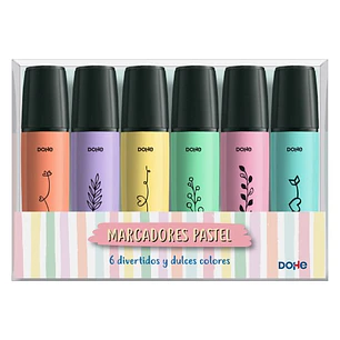 Dohe Pack de 6 Marcadores Fluorescentes Pastel - Punta Biselada con Trazo de 1-5 mm - Colores Surtidos