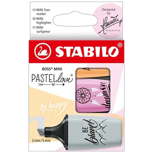 Stabilo Boss Mini Pastellove Pack de 3 Marcadores Fluorescentes - Trazo entre 2 y 5mm - Tinta con Base de Agua - Antisecado - Colores Fucsia, Naranja 