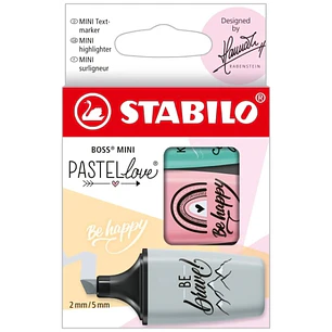 Stabilo Boss Mini Pastellove Pack de 3 Marcadores Fluorescentes - Trazo entre 2 y 5mm - Tinta con Base de Agua - Antisecado - Colores Rosa, Turquesa y