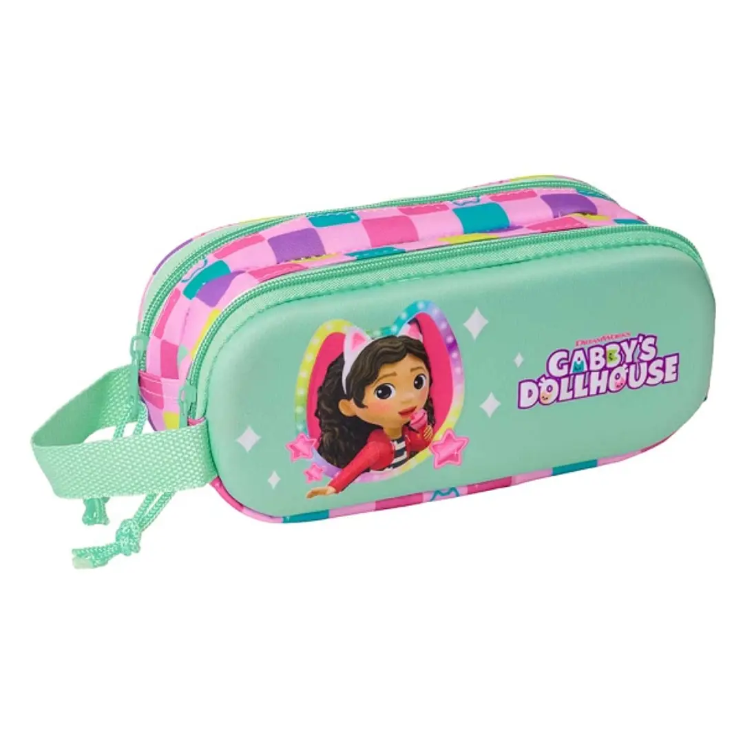 Safta Gabby'S Dollhouse Estuche Portatodo 3D de 1L - 2 Compartimentos - Cierre de Cremallera - Asa de Mano - 21x8x6cm - Color Menta 1