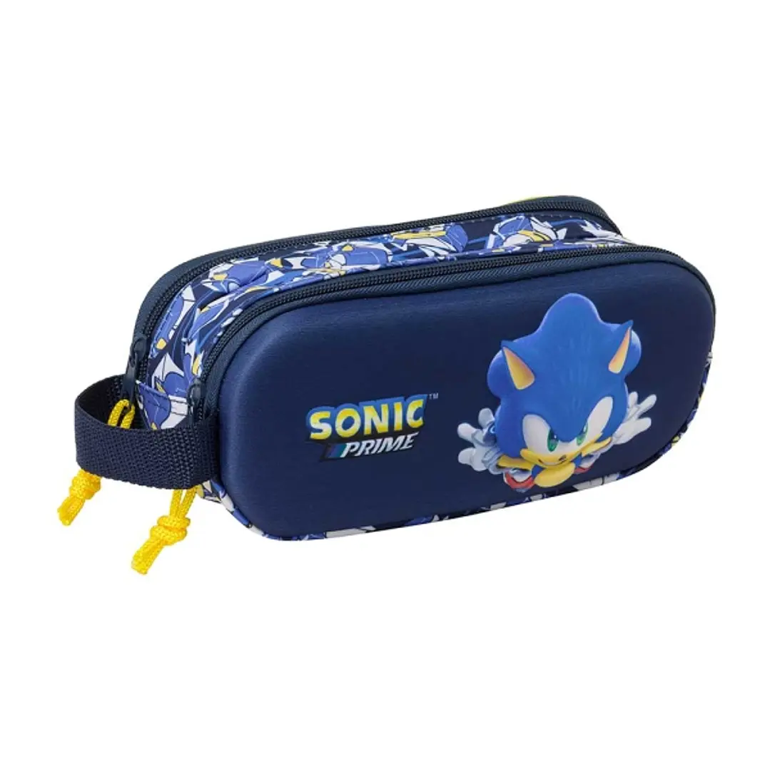 Safta Sonic Estuche Portatodo 3D - 2 Compartimentos - Cierre de Cremallera - Asa de Mano - 21x8x6cm - Color Azul Marino 1