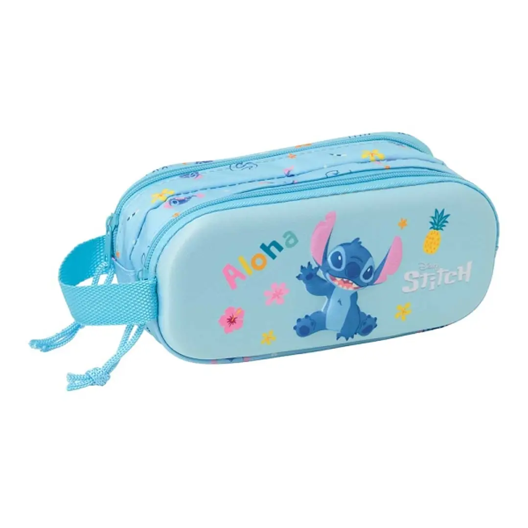 Safta Stitch Estuche Portatodo 3D de 1L - 2 Compartimentos - Cierre de Cremallera - Asa de Mano - 21x8x6cm - Color Azul Claro 1