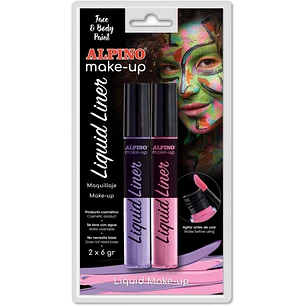 Alpino Make-up Liquid Liner Pack con 2 Botes de Maquillaje Liquido con Aplicador - Se Lava con Agua - Testado Dermatologicamente - Colores Rosa y Lila