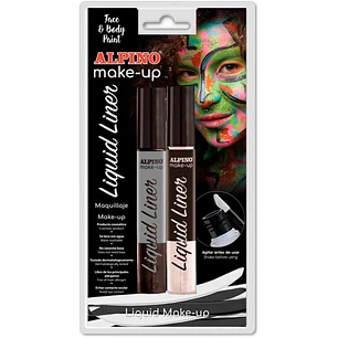 Alpino Make-up Liquid Liner Pack con 2 Botes de Maquillaje Liquido con Aplicador - Se Lava con Agua - Testado Dermatologicamente - Colores Blanco y Ne