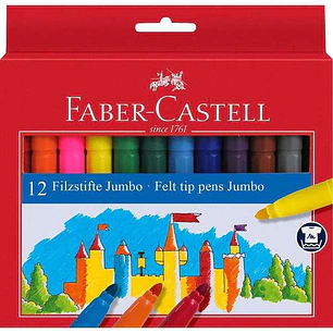Faber-Castell Jumbo Pack de 12 Rotuladores Punta Gruesa - Tinta con Base de Agua Lavable - Colores Surtidos
