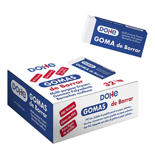 Dohe Expositor con 32 Gomas de Borrar Libres de PVC 59x23x10mm - Borrado Suave y Eficaz - Para todo tipo de Lapices - Color Blanco