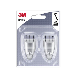 3M Pack de 2 Ganchos para Clavar - Formato M - Soporta hasta 5kg - Color Gris Metalizado