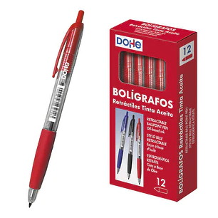 Dohe Boligrafos Retractiles de Tinta a Base de Aceite - Punta de Bola Metalica de 1mm - Trazo de 0.4mm - Cuerpo Transparente