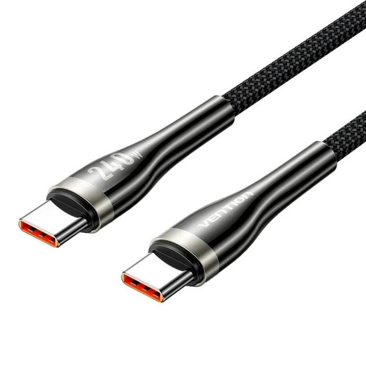 Vention Cable USB-C - Potencia hasta 240W - Longitud 2m - Recubrimiento de Nailon Trenzado - Velocidad hasta 480Mbps - Chip E-Marker - Color Negro 1