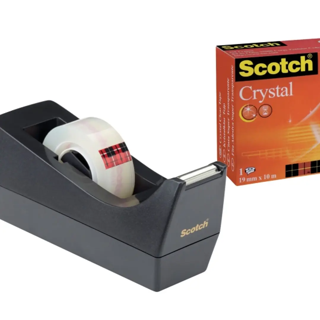 Scotch Dispensador de Cinta + 1 Rollo de Cinta Adhesiva Crystal - 19mmx10m - Color Negro 1