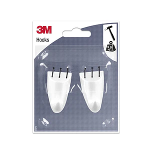 3M Pack de 2 Ganchos para Clavar - Formato M - Soporta hasta 5kg - Color Blanco